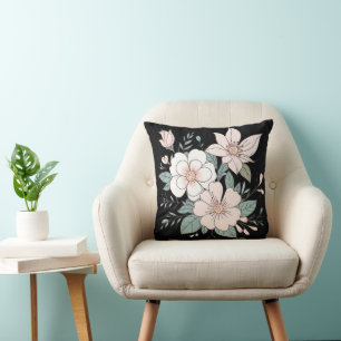 Coussin Floral Pastel Couleur Jeu d'oreiller noir Arrière 