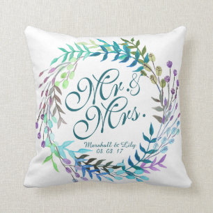 Coussin floral personnalisé de mariage d'aquarelle