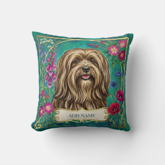 Coussin floral personnalisé Lhasa Apso rouge doré