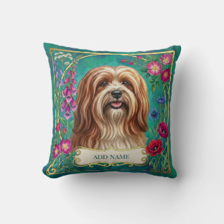 Coussin floral personnalisé Lhasa Apso rouge et bl