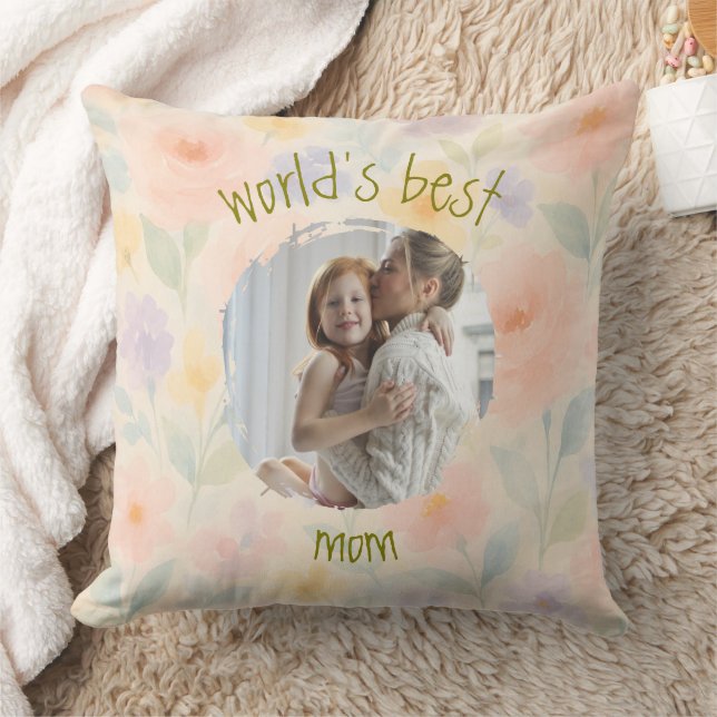 Coussin floral personnalisé "World's Best Mom" (Couverture)