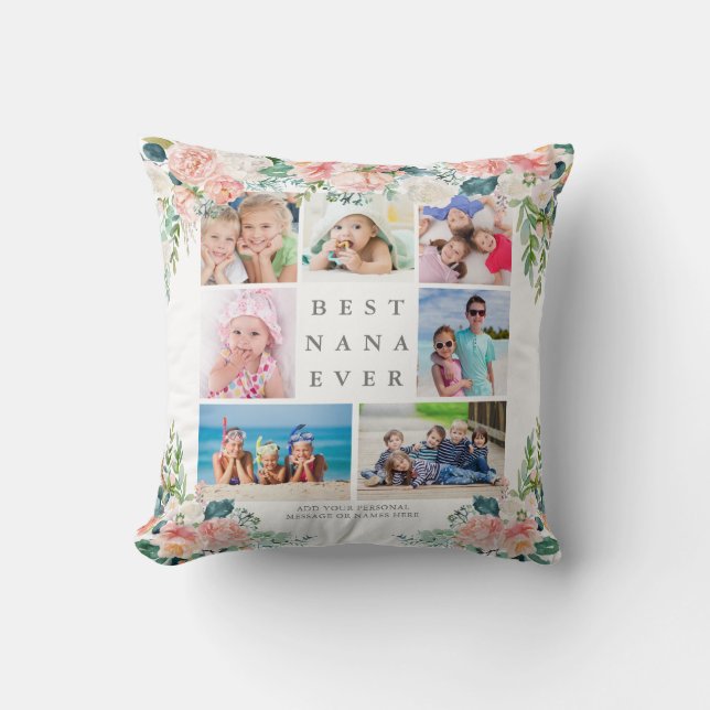 Coussin Floral Photo Collage BEST NANA JAMAIS texte person (Recto)