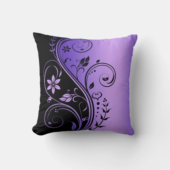 Coussin floral pourpre élégant de noir de rouleau (Recto)