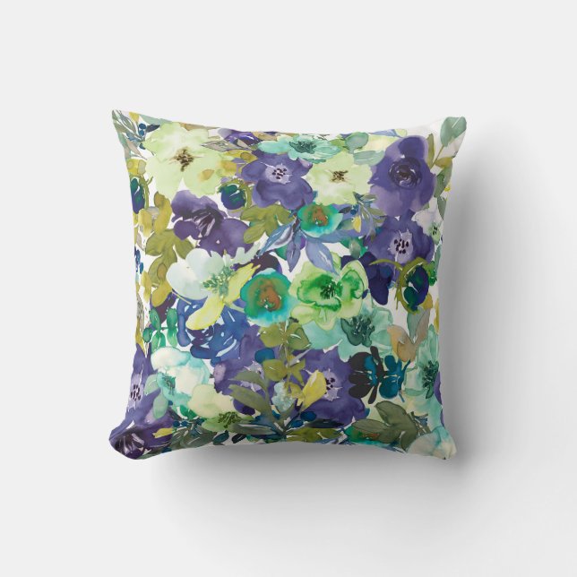 Coussin floral pourpre et aqua (Recto)