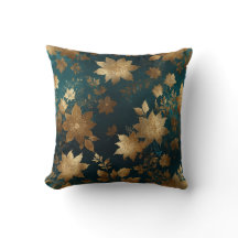 Coussin floral rayonnant avec turquoise et or
