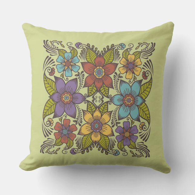 Coussin Floral rétro coloré (Recto)