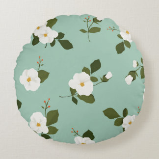 Coussin floral rond turquoise d'accent