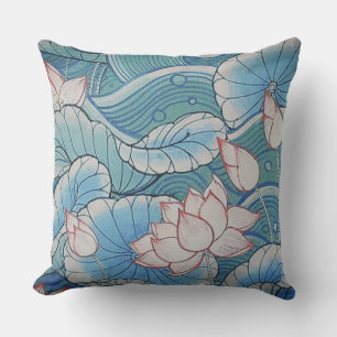 Coussin Floral rose de Chinoiserie et bleu oriental en