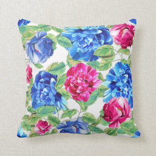 Coussin Floral rose et bleu clair Joli Motif Jeter P