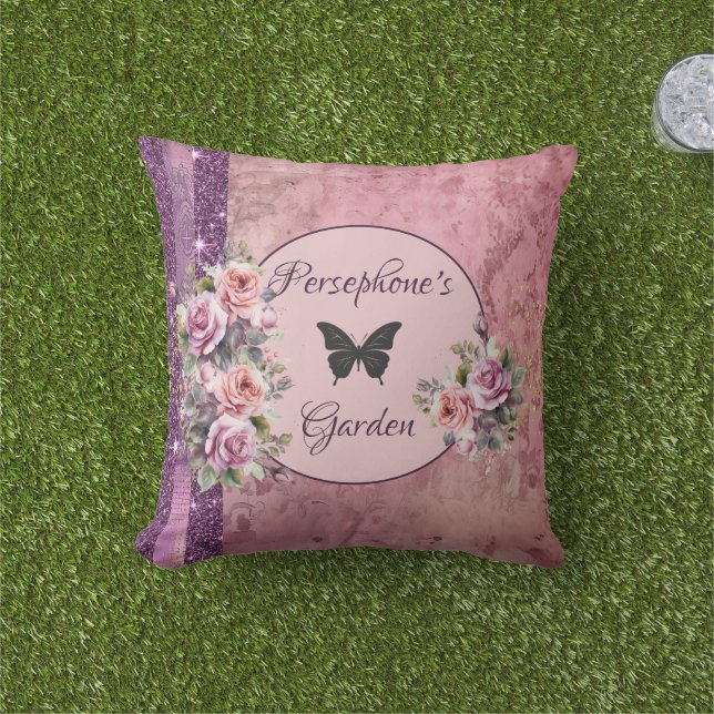 Coussin Floral rose motif mélangé (Herbe)