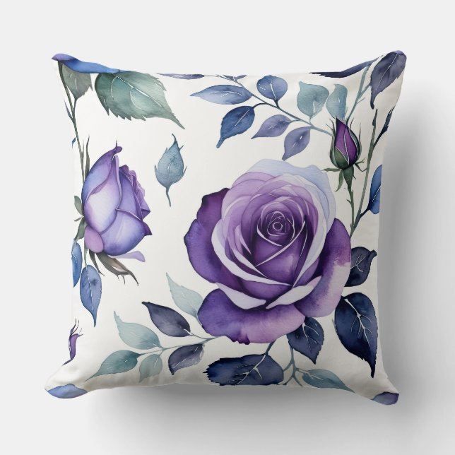 Coussin Floral Rose violet et bleu (Recto)