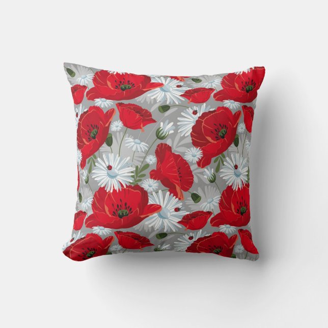 Coussin Floral rouge et blanc (Recto)