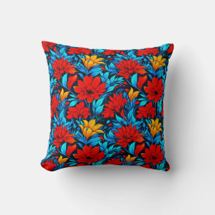 Coussin Floral Rouge jaune Fleurs Motif-13075