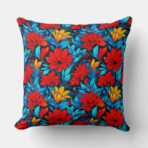 Coussin Floral Rouge jaune Fleurs Motif-13075