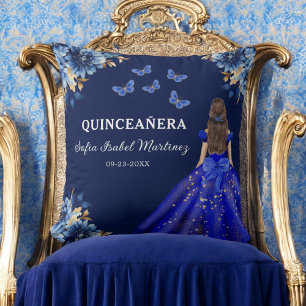 Coussin Floral Royal Blue Gold Princess Quinceanera