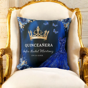 Coussin Floral Royal Blue Gold Princess Quinceanera