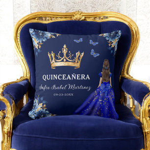 Coussin Floral Royal Blue Gold Princess Quinceanera