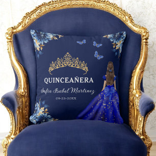 Coussin Floral Royal Blue Gold Princess Quinceanera