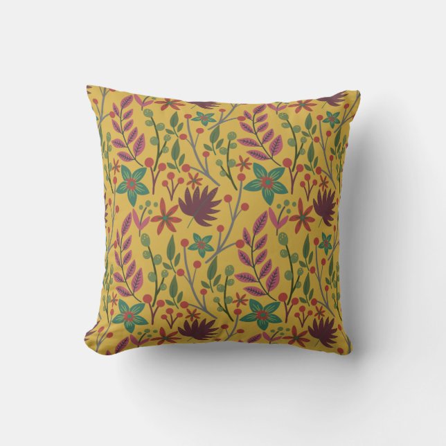 Coussin Floral sans couture motif fleurs jaunes et feuille (Recto)