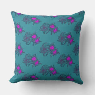 Coussin floral sarcelle avec accents roses