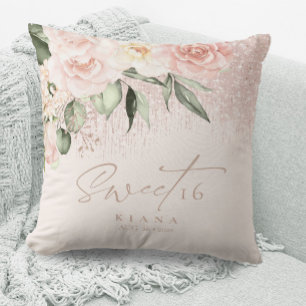 Coussin Floral Sparkles Sweet sixteen Rose Gold ID912
