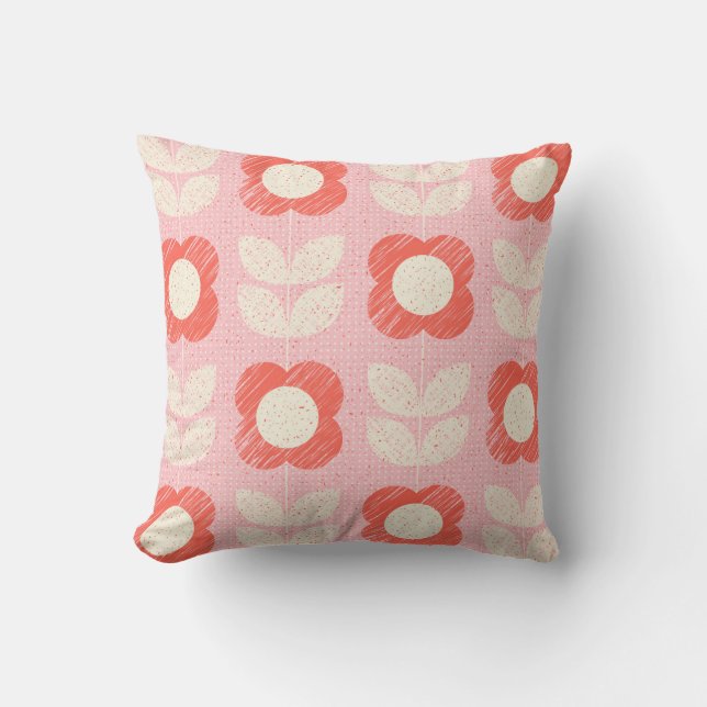 Coussin Floral Stylisé Rétro Scandinave sans joint (Recto)