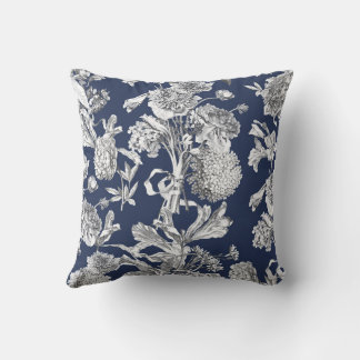 Coussin Floral Toile, Blanc sur Arrière - plan de la Marin
