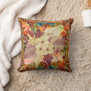 Coussin Floral Turquoise, Jaune avec cadre