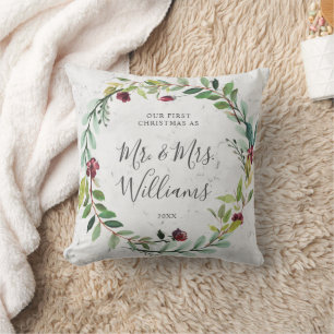 Coussin Floral Verdure Wreath Marbre Notre premier Noël