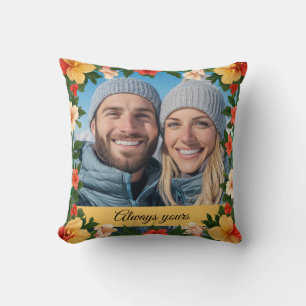Coussin Floral Vert et Jaune Fiançailles Photo Boyfriend