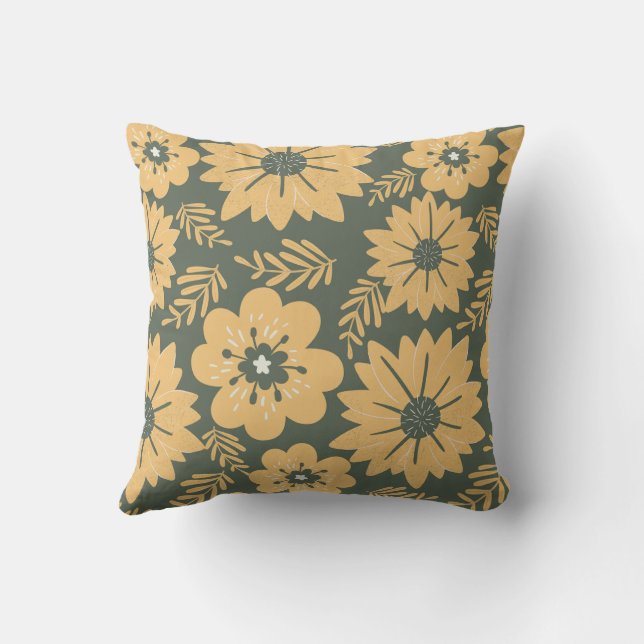 Coussin Floral vert jaune Vintage rétro (Verso)