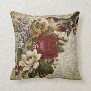 Coussin Floral vintage & Oiseau