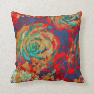 Coussin Floral vintage rouge et turquoise