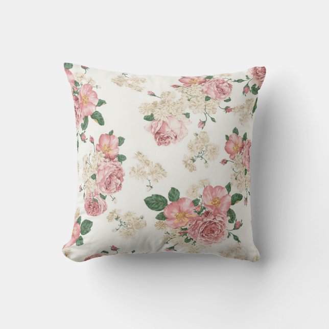 Coussin Floral vintage sur blanc (Recto)