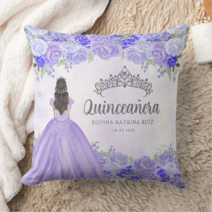 Coussin Floral violet argent princesse Tiara Quinceanera