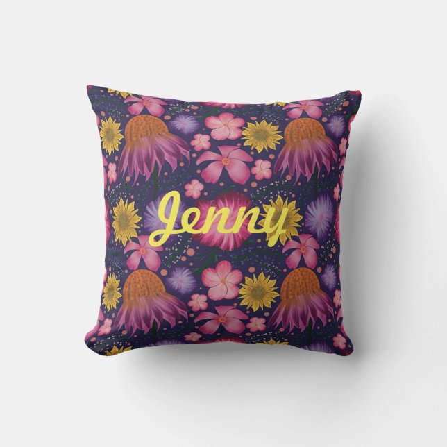 Coussin Floral violet fleur sauvage Personnalisé (Recto)