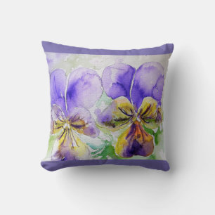 Coussin floral violet Viola Aquarelle