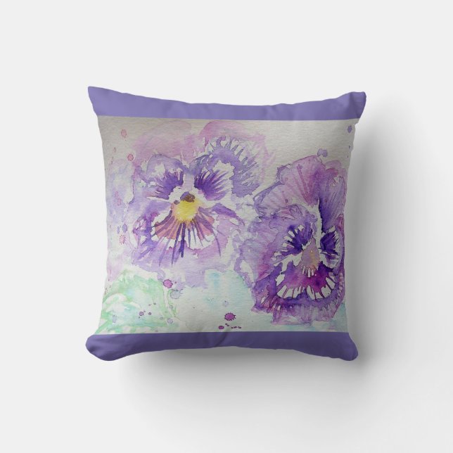 Coussin floral violet Viola Aquarelle (Recto)