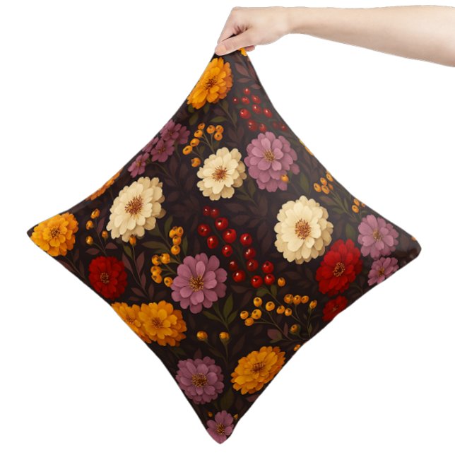 Coussin Florales d'Automne - Bohème Fermière  (A cozy touch of fall with rich floral patterns, perfect for adding seasonal charm to your home.)