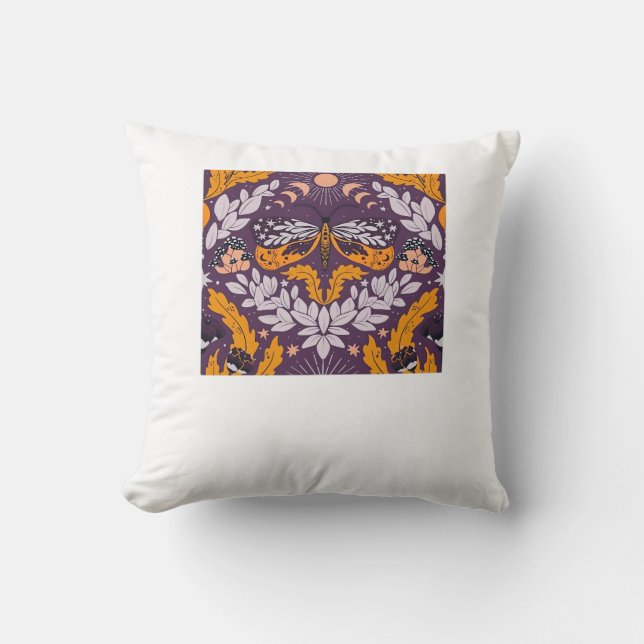 Coussin Florales de papillons Whimsigoth - Violet, Lavande (Recto)