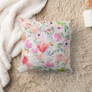 Coussin Floraux de couleur rose pastel blanc rétro été