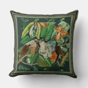 Coussin Floraux Oiseaux Vert foncé