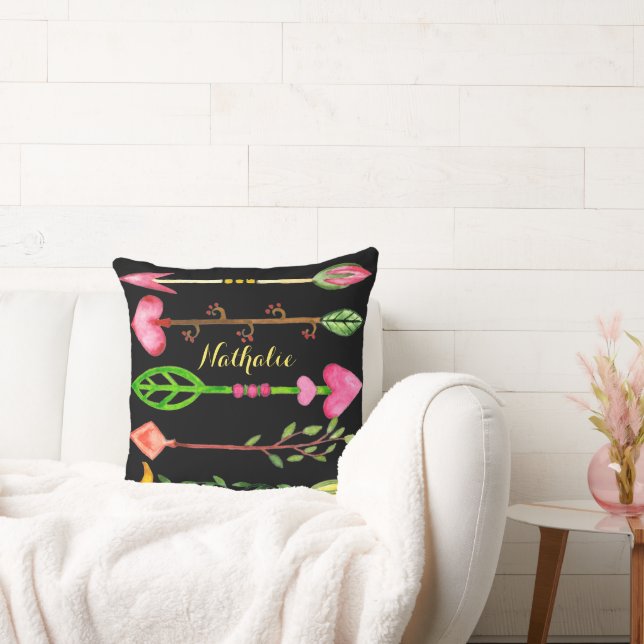 Coussin Flore aquarelle florale flèches d'amour (Canapé)