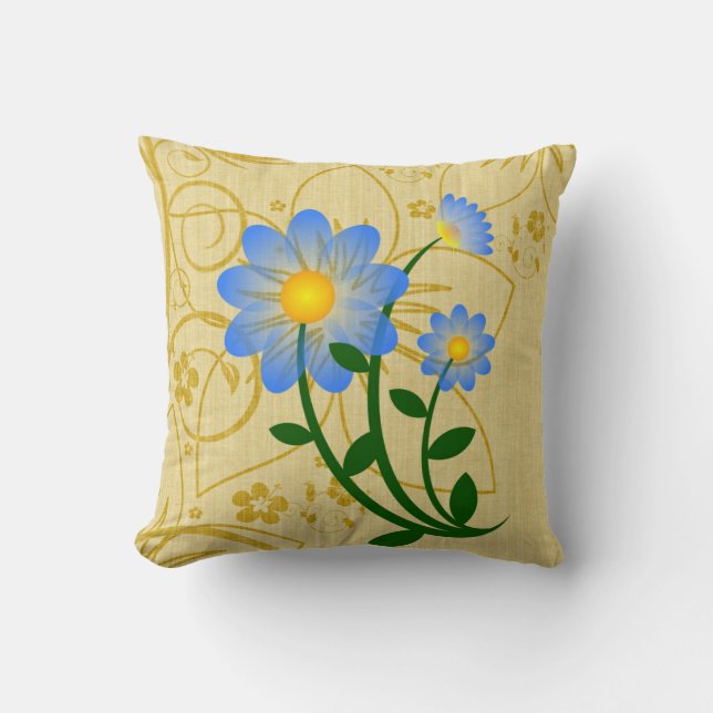 Coussin Flore bleu ciel sur l'impression florale d'or (Recto)