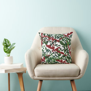 Coussin Flore botanique rouge vert