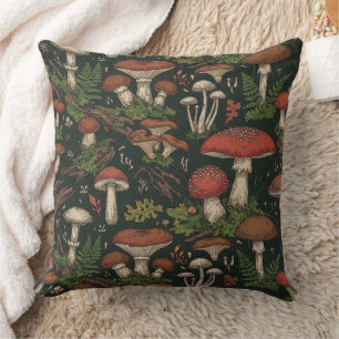 Coussin Flore botanique vintage de champignons forestiers