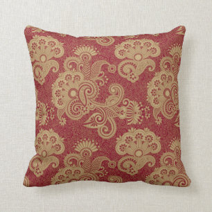 Coussin Flore Bourgogne Rouge Et Beige Design