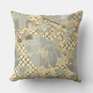 Coussin Flore Brown grise sur Motif diamant
