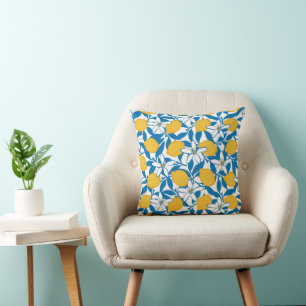 Coussin Flore Citron Dessin à la main - Jeu d'oreiller