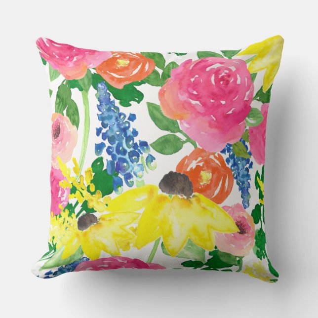 Coussin Flore contemporaine aquarelle (Recto)